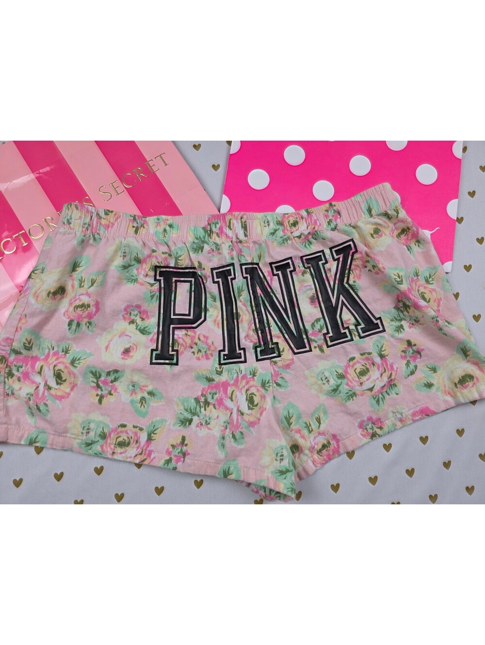 Victorias Secret PINK Floral Logo Small Sleep Shorts Boxers Pajama Bottoms